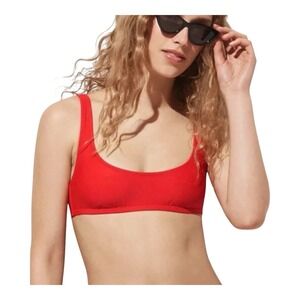 J Crew Womens Heritage‎ Scoopneck Bikini Top Size Small Red Back Hook Stretch